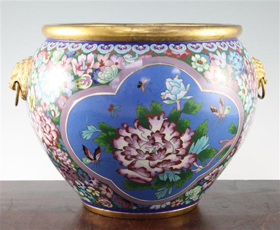 A Japanese cloisonne enamel and gilt metal two handled jardiniere, late 19th century, width 35.5cm.